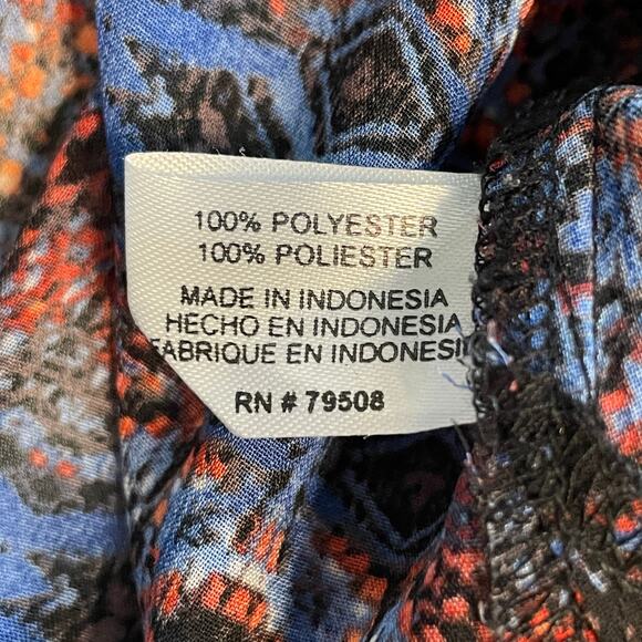 Violet & Claire Stained Glass Semi-Sheer Top Womens XL Red & Blue Career Blouse - Picture 5 of 7